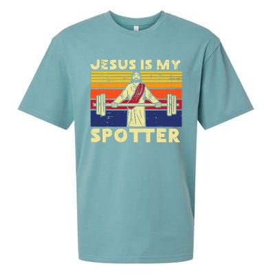 Gym Jesus Is My Spotter Christian Workout Lifting Sueded Cloud Jersey T-Shirt