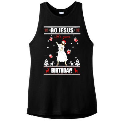 Go Jesus ItS Your Birthday Funny Christian Ugly Christmas Ladies PosiCharge Tri-Blend Wicking Tank