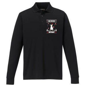 Go Jesus ItS Your Birthday Funny Christian Ugly Christmas Performance Long Sleeve Polo