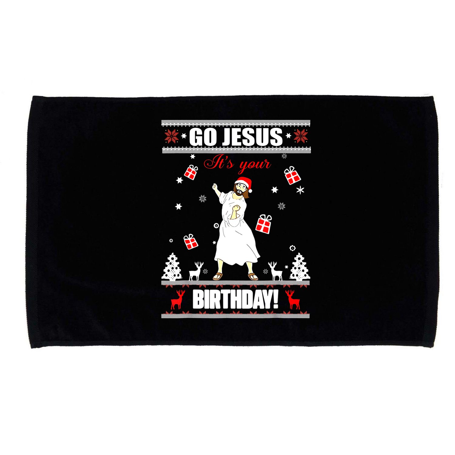 Go Jesus ItS Your Birthday Funny Christian Ugly Christmas Microfiber Hand Towel