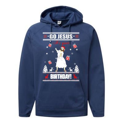 Go Jesus ItS Your Birthday Funny Christian Ugly Christmas Performance Fleece Hoodie