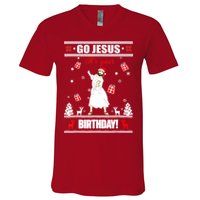Go Jesus ItS Your Birthday Funny Christian Ugly Christmas V-Neck T-Shirt