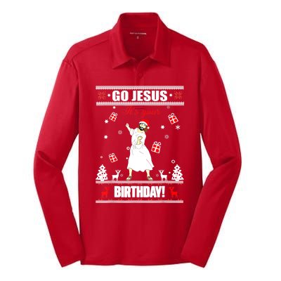 Go Jesus ItS Your Birthday Funny Christian Ugly Christmas Silk Touch Performance Long Sleeve Polo