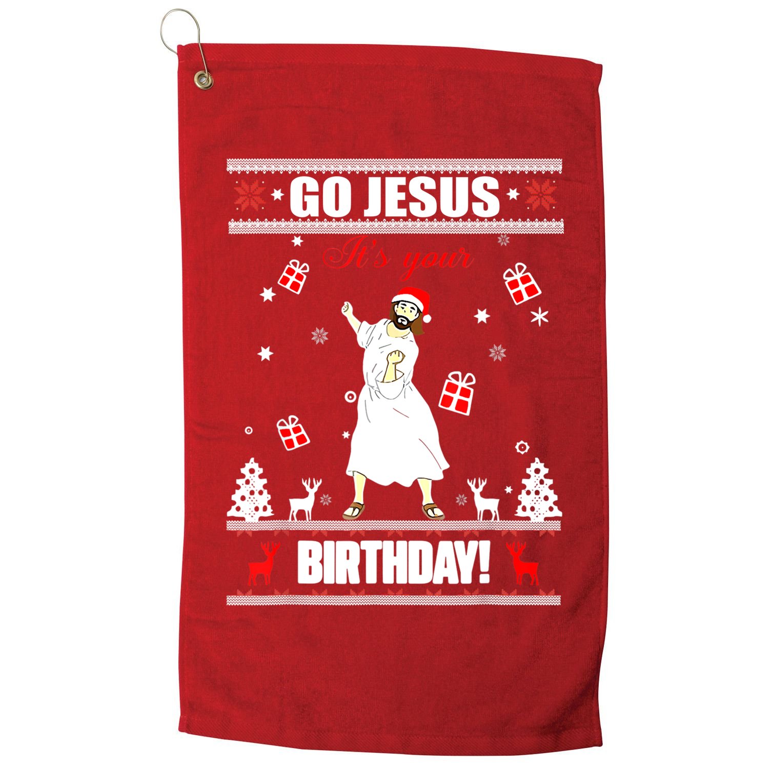 Go Jesus ItS Your Birthday Funny Christian Ugly Christmas Golf Towel