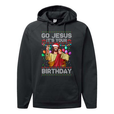 Go Jesus ItS Your Birthday Ugly Christmas Sweater Funny Performance Fleece Hoodie