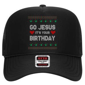 Go Jesus It's Your Birthday Ugly Christmas Party High Crown Mesh Back Trucker Hat