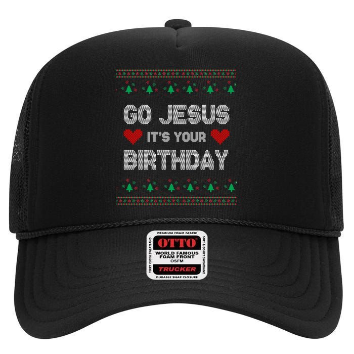 Go Jesus It's Your Birthday Ugly Christmas Party High Crown Mesh Back Trucker Hat