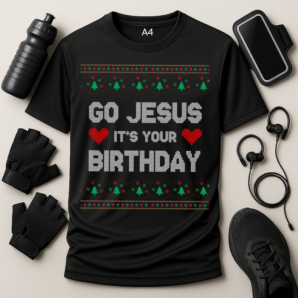 Go Jesus It's Your Birthday Ugly Christmas Party Cooling Performance Crew T-Shirt