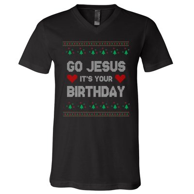 Go Jesus It's Your Birthday Ugly Christmas Party V-Neck T-Shirt