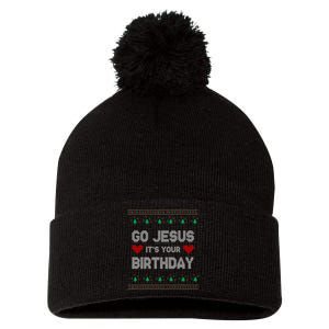 Go Jesus It's Your Birthday Ugly Christmas Party Pom Pom 12in Knit Beanie