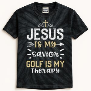 Golf Jesus Is My Savior Golf Is My Therapy - Jesus Kids Tie-Dye T-Shirt