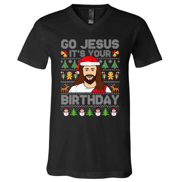 Go Jesus ItS Your Birthday Ugly Christmas Sweater Funny V-Neck T-Shirt