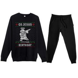 Go Jesus Its Your Birthday Christmas Dabbing Jesus Dab Cool Gift Premium Crewneck Sweatsuit Set