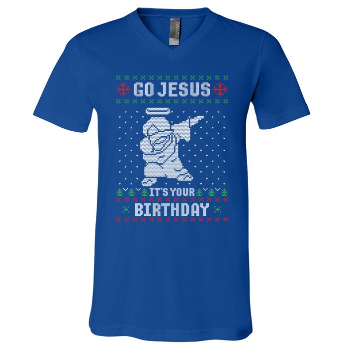 Go Jesus Its Your Birthday Christmas Dabbing Jesus Dab Cool Gift V-Neck T-Shirt