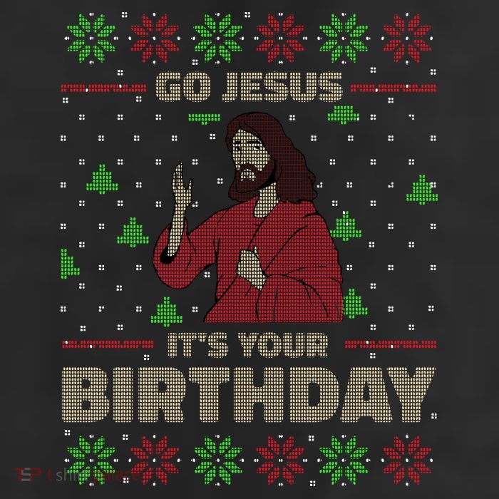 Go Jesus It's Your Birthday Christian Funny Ugly Christmas 7 Panel Mesh Trucker Snapback Hat