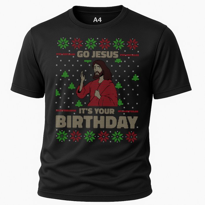 Go Jesus It's Your Birthday Christian Funny Ugly Christmas Cooling Performance Crew T-Shirt