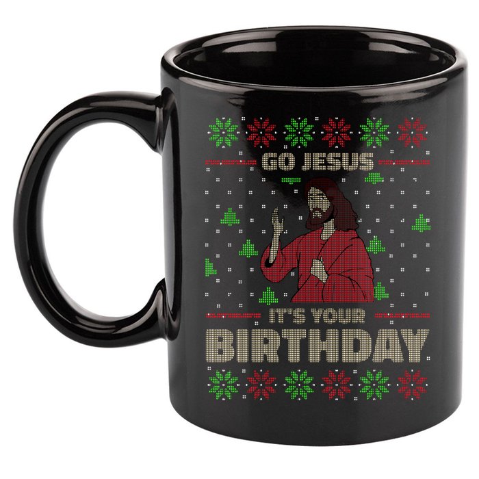 Go Jesus It's Your Birthday Christian Funny Ugly Christmas 11oz C Handle Ceramic Mug