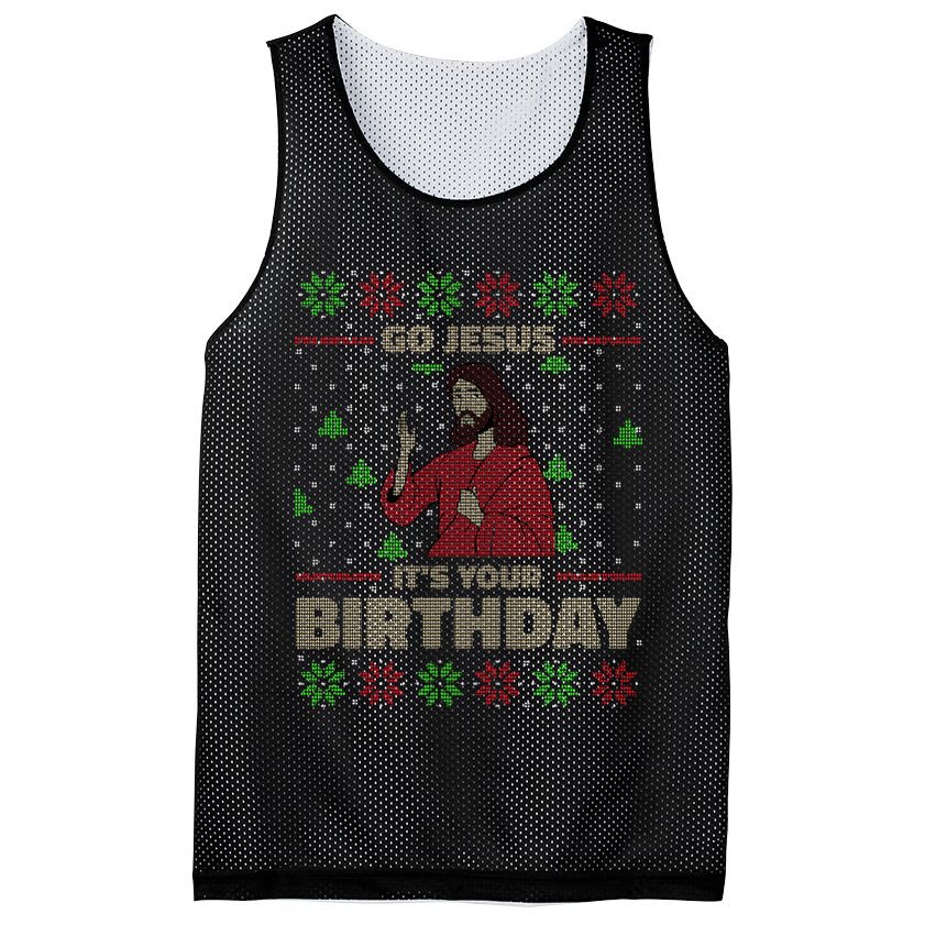 Go Jesus It's Your Birthday Christian Funny Ugly Christmas Mesh Reversible Basketball Jersey Tank