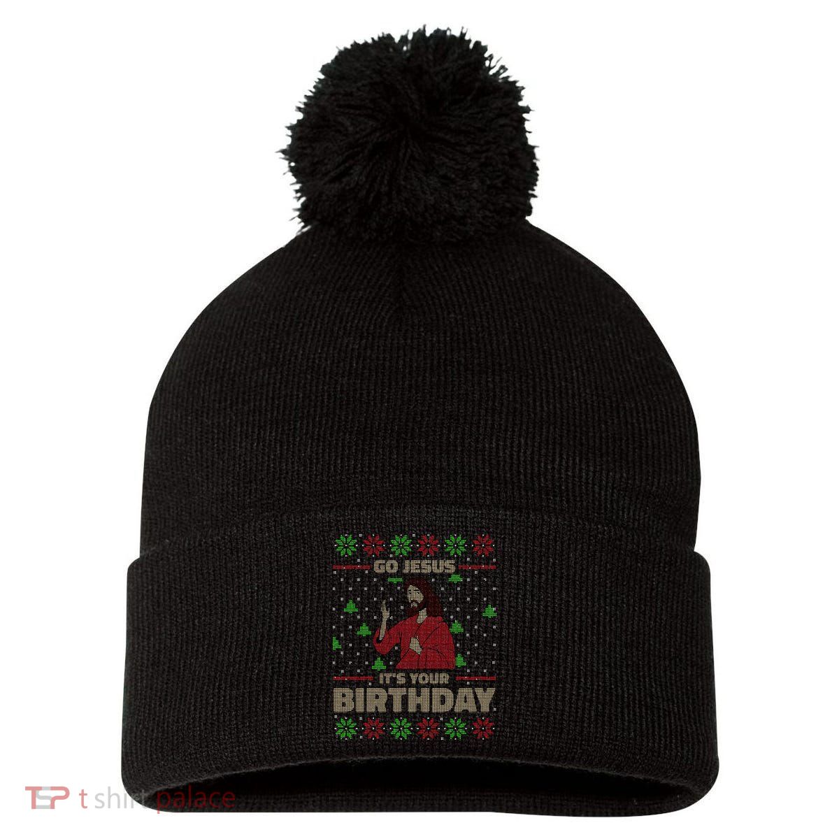 Go Jesus It's Your Birthday Christian Funny Ugly Christmas Pom Pom 12in Knit Beanie