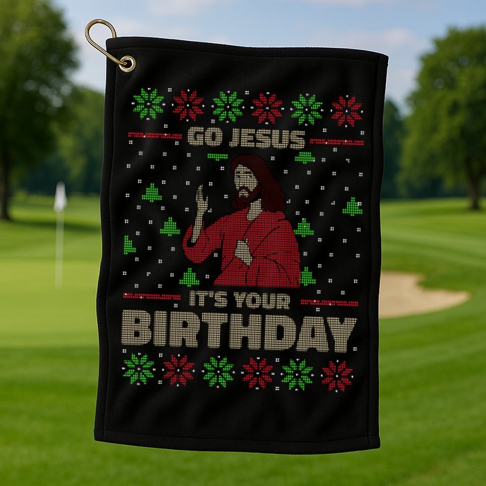 Go Jesus It's Your Birthday Christian Funny Ugly Christmas Golf Towel