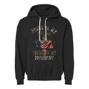 God Jesus Is My Savior Trump Is My President 2024 Christian Garment-Dyed Fleece Hoodie