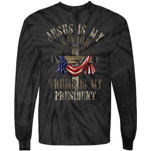 God Jesus Is My Savior Trump Is My President 2024 Christian Tie-Dye Long Sleeve Shirt