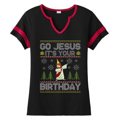 Go Jesus It's Your Birthday Ugly Xmas Sweater  Ladies Halftime Notch Neck Tee