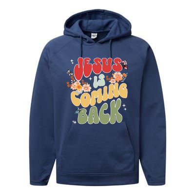 Groovy Jesus Is Coming Back Hippie Daisy Christian Christmas Performance Fleece Hoodie