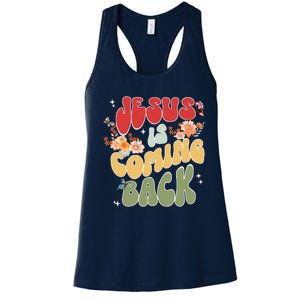 Groovy Jesus Is Coming Back Hippie Daisy Christian Christmas Women's Racerback Tank