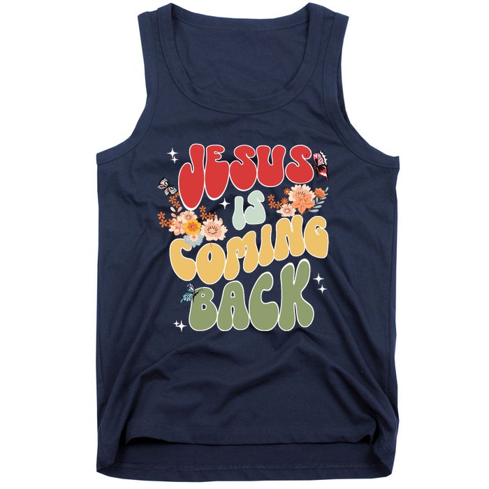 Groovy Jesus Is Coming Back Hippie Daisy Christian Christmas Tank Top