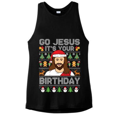 Go Jesus Its Your Birthday Ugly Christmas Sweater Funny Ladies PosiCharge Tri-Blend Wicking Tank