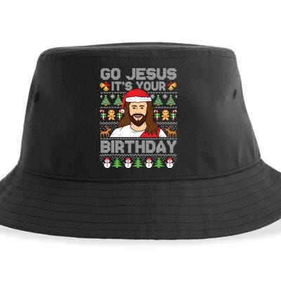 Go Jesus Its Your Birthday Ugly Christmas Sweater Funny Sustainable Bucket Hat