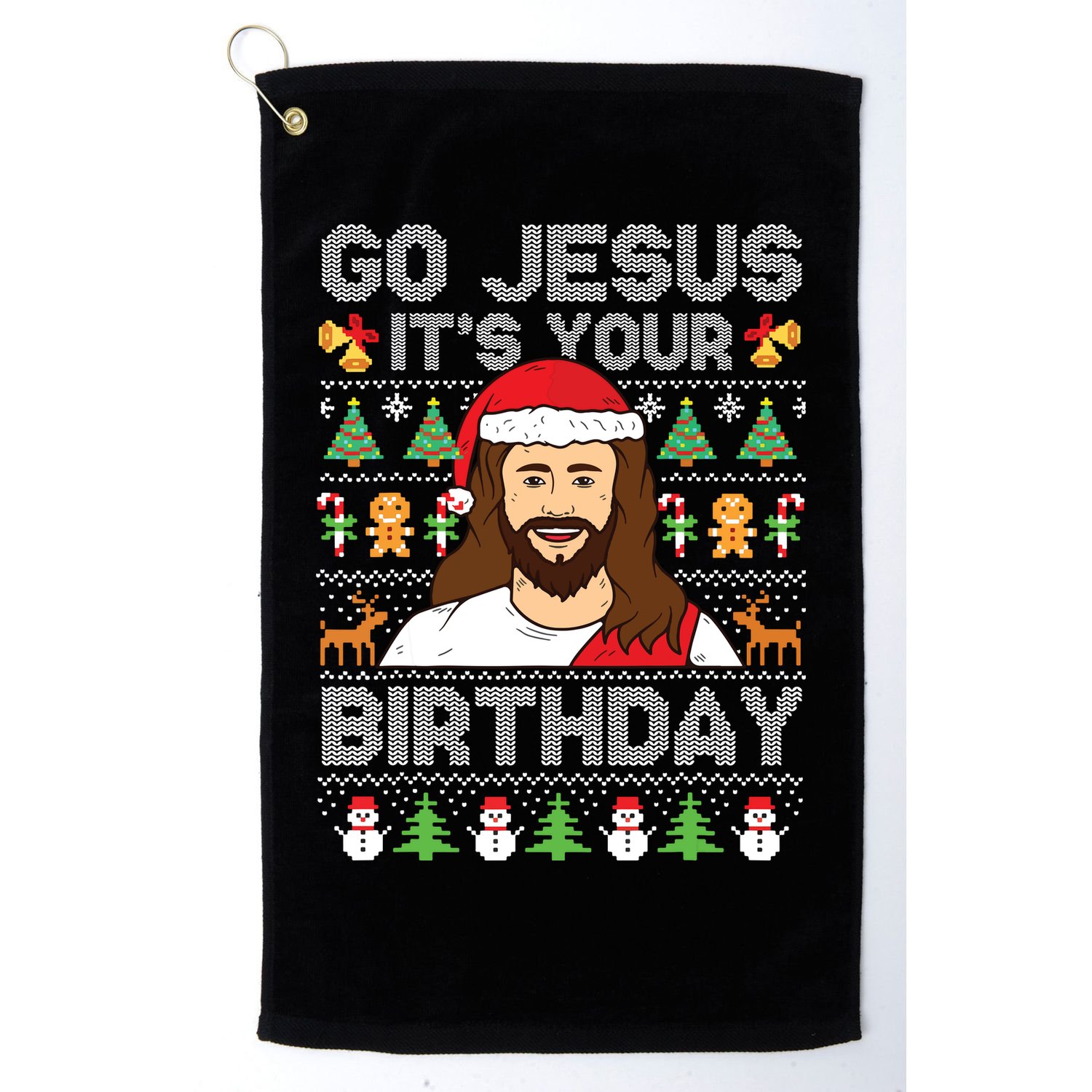 Go Jesus Its Your Birthday Ugly Christmas Sweater Funny Golf Towel