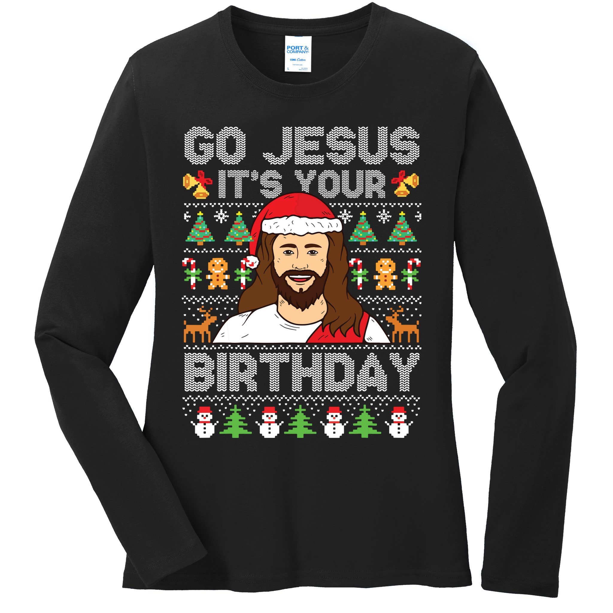 Go Jesus Its Your Birthday Ugly Christmas Sweater Funny Ladies Long Sleeve Shirt