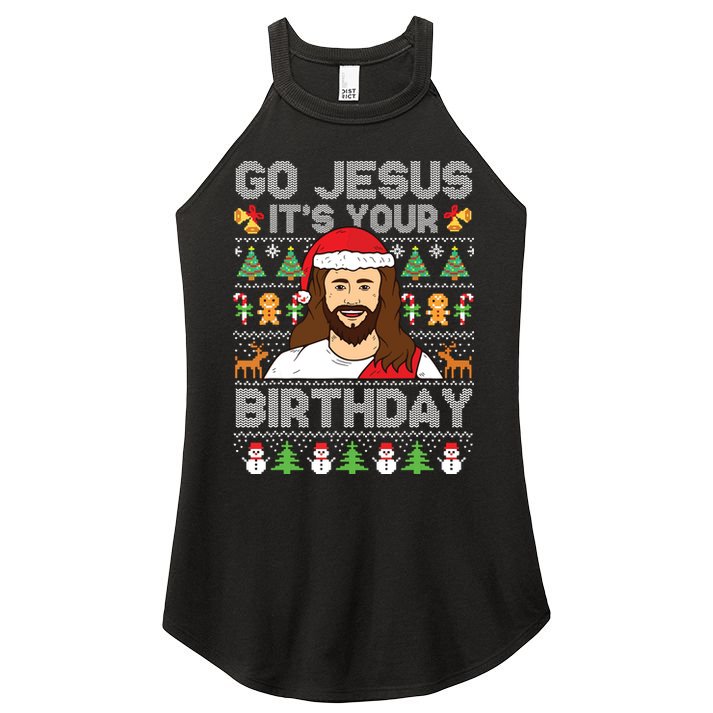 Go Jesus Its Your Birthday Ugly Christmas Sweater Funny Women's Perfect Tri Rocker Tank
