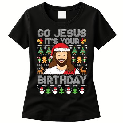 Go Jesus Its Your Birthday Ugly Christmas Sweater Funny Womens T-Shirt