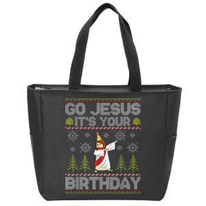 Go Jesus Its Your Birthday Ugly Christmas Sweater Funny Zip Tote Bag