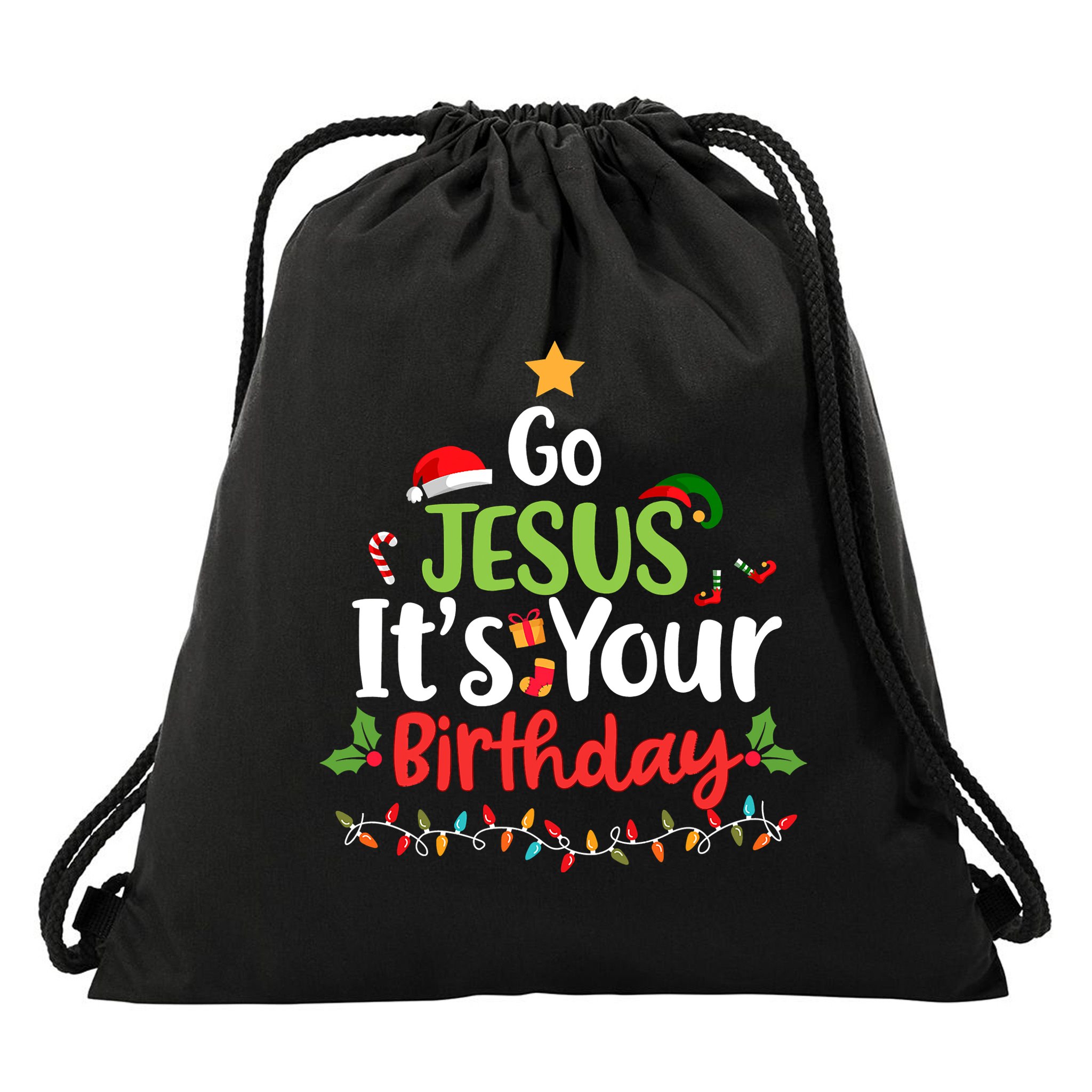 Go Jesus It's Your Birthday Funny Christmas Gifts Drawstring Bag
