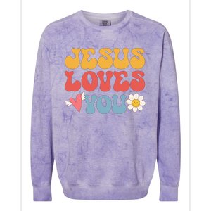 Groovy Jesus Loves You Christian 70's Hippie Colorblast Crewneck Sweatshirt