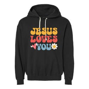 Groovy Jesus Loves You Christian 70's Hippie Garment-Dyed Fleece Hoodie