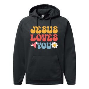 Groovy Jesus Loves You Christian 70's Hippie Performance Fleece Hoodie