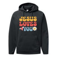 Groovy Jesus Loves You Christian 70's Hippie Performance Fleece Hoodie