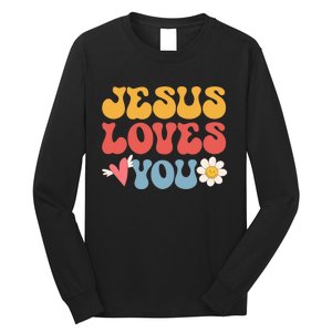 Groovy Jesus Loves You Christian 70's Hippie Long Sleeve Shirt