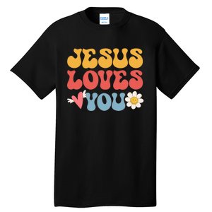 Groovy Jesus Loves You Christian 70's Hippie Tall T-Shirt