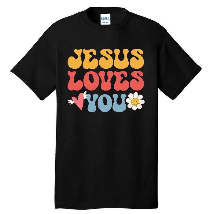 Groovy Jesus Loves You Christian 70's Hippie Tall T-Shirt