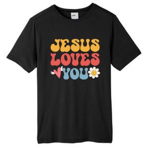 Groovy Jesus Loves You Christian 70's Hippie Tall Fusion ChromaSoft Performance T-Shirt