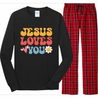 Groovy Jesus Loves You Christian 70's Hippie Long Sleeve Pajama Set