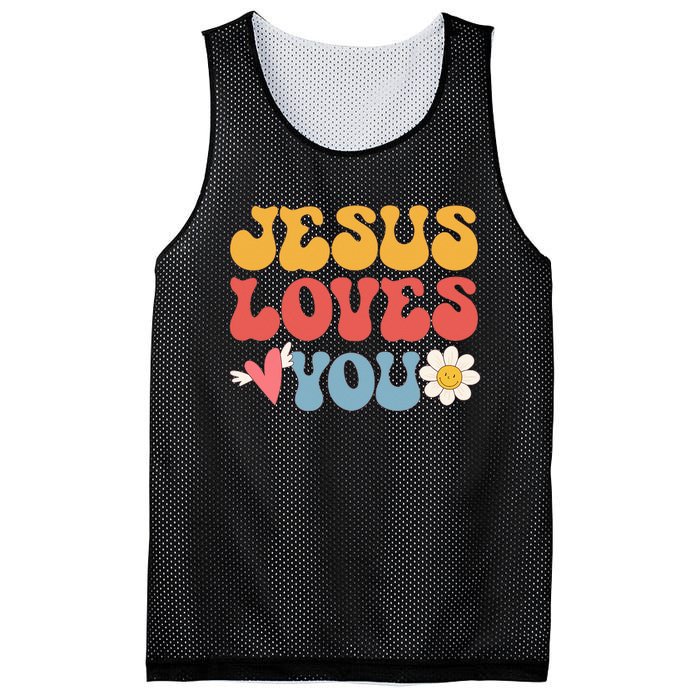 Groovy Jesus Loves You Christian 70's Hippie Mesh Reversible Basketball Jersey Tank