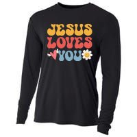 Groovy Jesus Loves You Christian 70's Hippie Cooling Performance Long Sleeve Crew