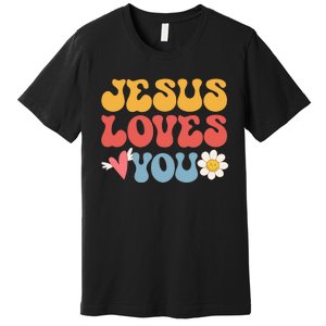 Groovy Jesus Loves You Christian 70's Hippie Premium T-Shirt